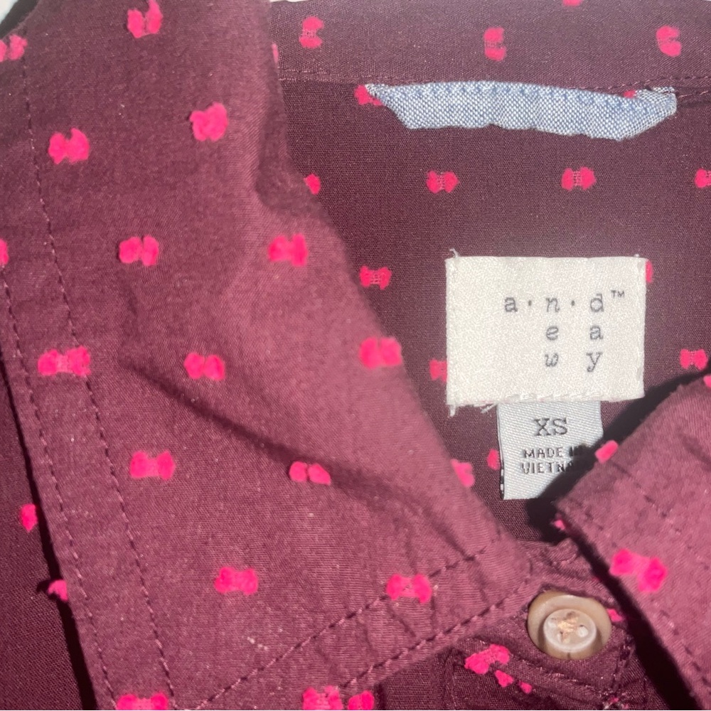 Extra Small Maroon Long Sleeve Button Down Dark Coquette Whimsical Blouse - Picture 3 of 4